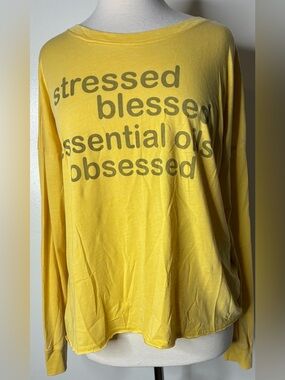 Yellow Long Sleeve Graphic Tee - 'Stressed Blessed'